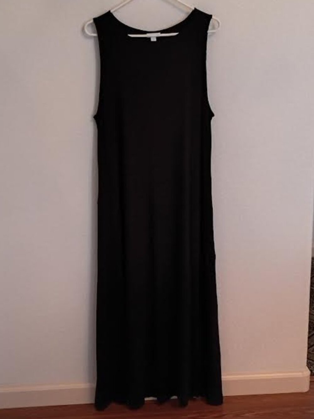 J JILL WOMEN'S MAXI DRESS BLACK SLEEVELESS SIDE POCKETS RAYON SPANDEX SIZE LARGE
